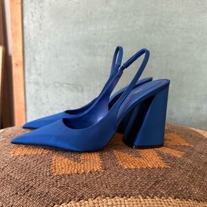 Zara Blue Satin Heels / size 8.5